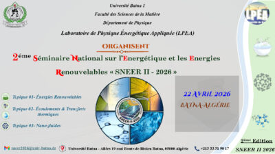 2ᵉ Séminaire National sur l’Énergétique et les Énergies Renouvelables