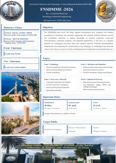 1st National Study Day on Metallurgy and Materials Engineering (FNSDMME-2026)