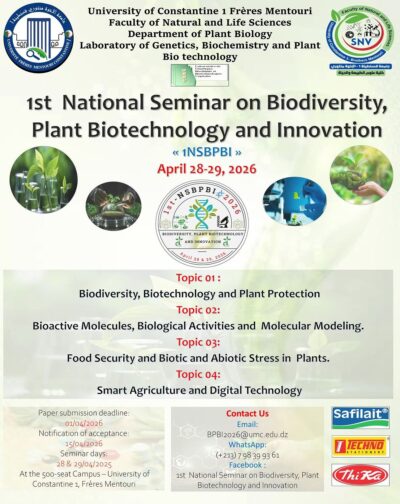 Le Premier Séminaire National sur la Biodiversité, la Biotechnologie Végétale et l&rsquo;Innovation (1NSBPBI)